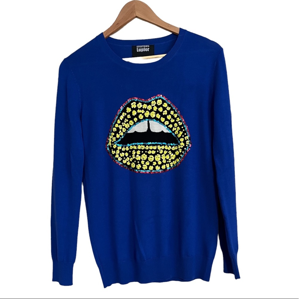 Markus Lupfer sequin mouth sweater size XS